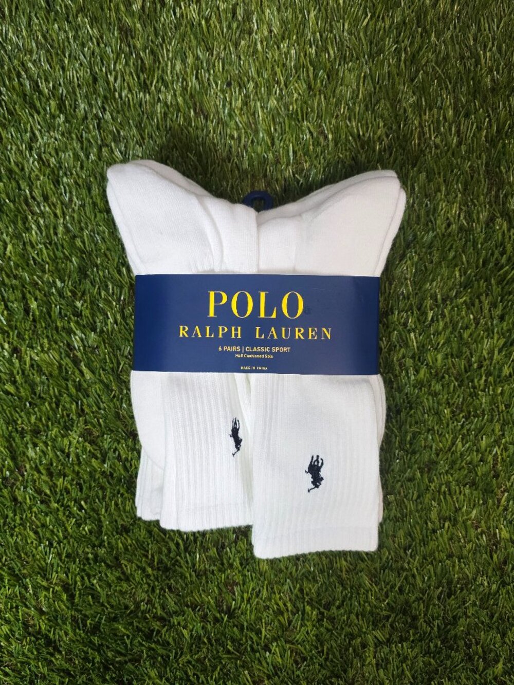 Polo Ralph Lauren Men's White Classic Sport Crew Socks 6-Pack Blue Pony (10-13)